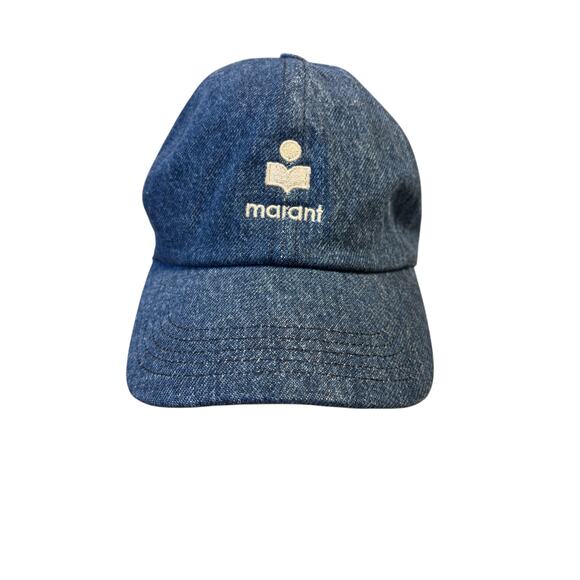 Isabel Marent NWOT Women's Tomas Cap Denim Blue Embroidered Logo Quiet Luxury - Picture 1 of 6